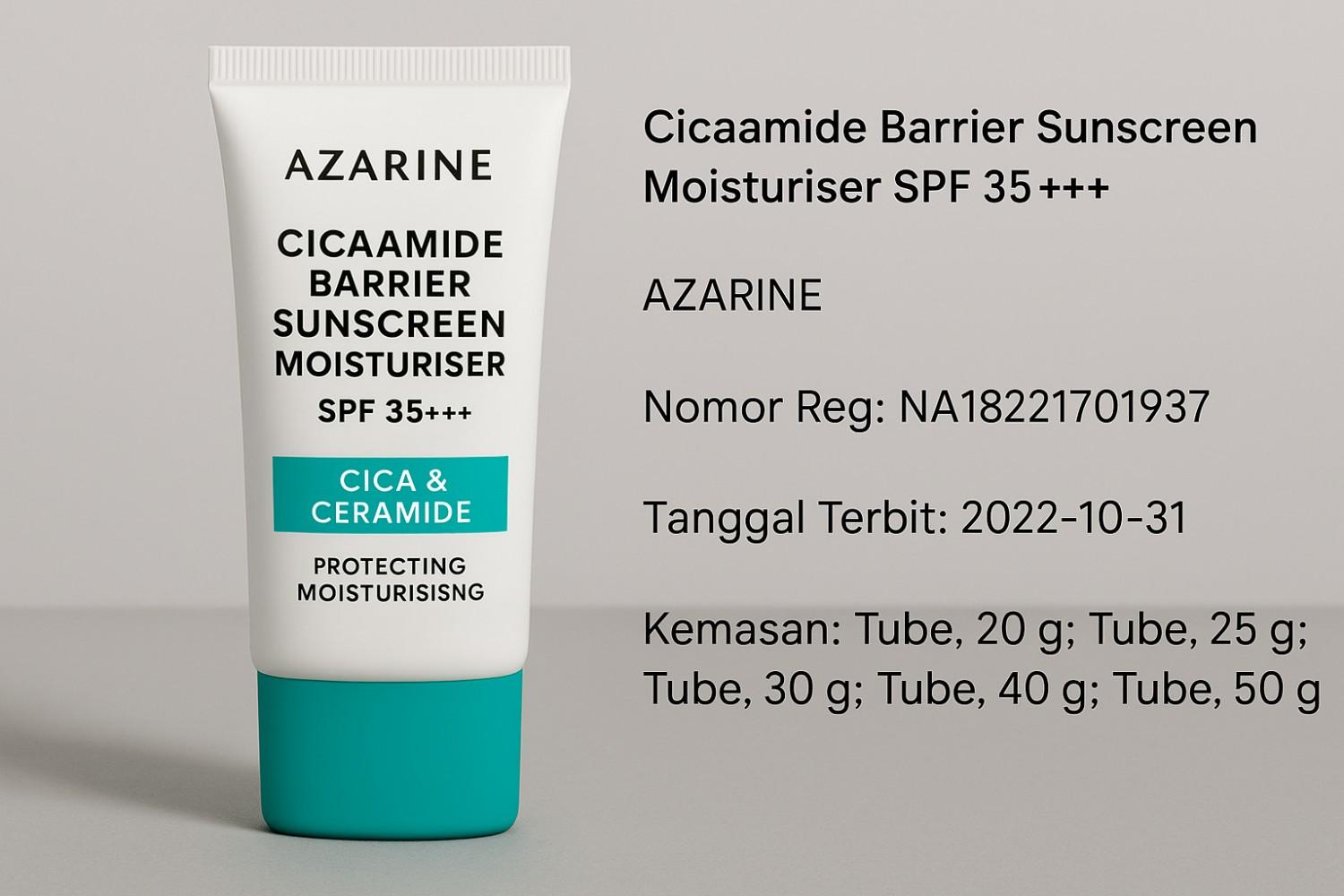 Azarine Cicamide Barrier Sunscreen Moisturiser SPF 35 +++