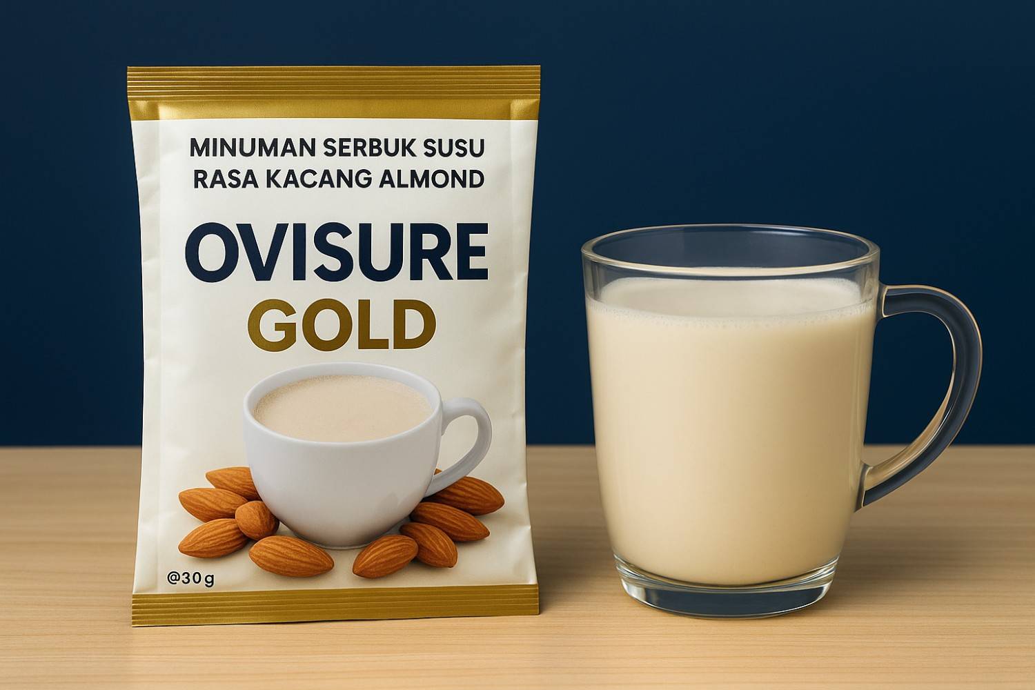 Ovisure Gold Minuman Serbuk Susu Rasa Kacang Almond