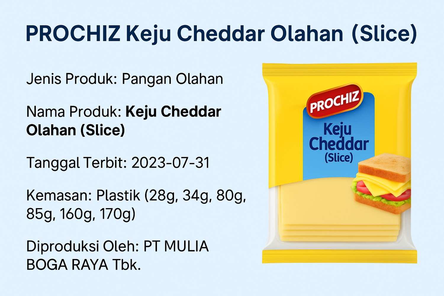 PROCHIZ Keju Cheddar Olahan (Slice) Apakah Sudah BPOM